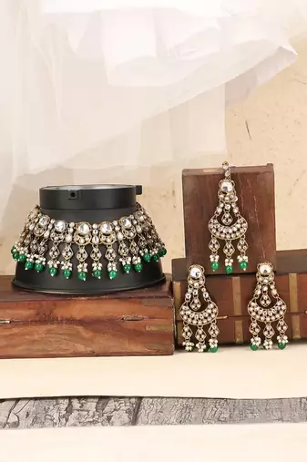 Explore elegance with anika's creation green jewellery set