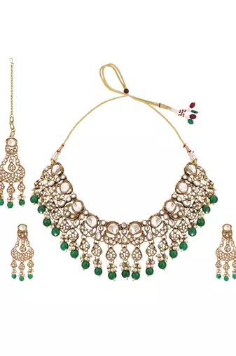 Explore elegance with anika's creation green jewellery set