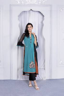 Nikhaar green embroidered georgette stitched straight cut trouser kurta & dupatta  1