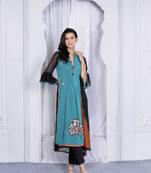 Nikhaar green embroidered georgette stitched straight cut trouser kurta & dupatta 
