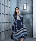Nikhaar navy blue embroidered georgette stitched anarkali trouser kurta & dupatta 