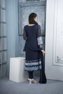 Nikhaar navy blue embroidered georgette stitched anarkali trouser kurta & dupatta  5