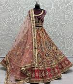 Women's Purple Velvet Golden Gotta, Multi Thread Embroidered with Diamond Work Wedding Lehenga Choli