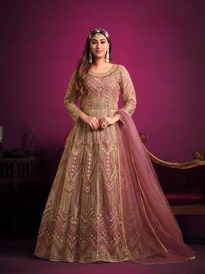 Pink embroidered net anarkali suit 1