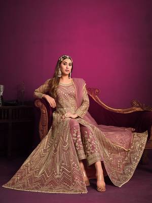 Pink embroidered net anarkali suit 2