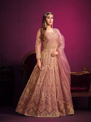 Pink embroidered net anarkali suit 3