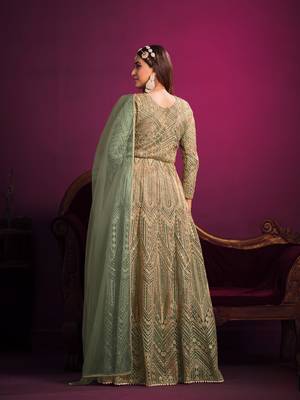 Green embroidered net anarkali suit 2