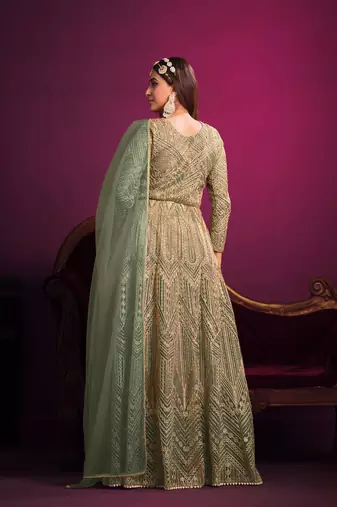 Green embroidered net anarkali suit