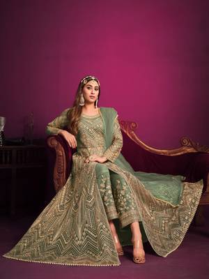 Green embroidered net anarkali suit 3