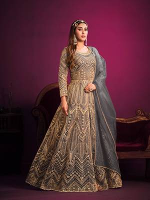 Grey embroidered net anarkali suit 3