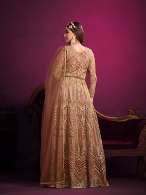 Orange embroidered net anarkali suit 2