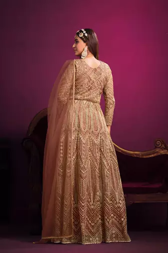 Orange embroidered net anarkali suit