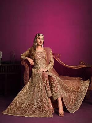 Orange embroidered net anarkali suit 3