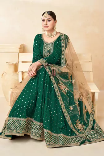 Green embroidered tapeta silk semi stitched anarkali suit