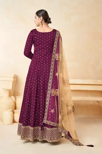 Purple embroidered tapeta silk semi stitched anarkali suit