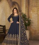 Navy blue embroidered faux georgette semi stitched anarkali suit