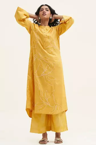 Yellow cotton printed co-ord set