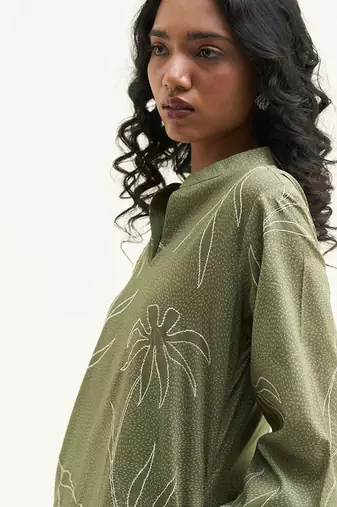 Calliste green cotton printed co-ord set
