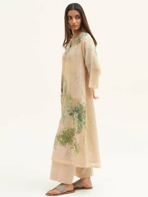 Wheat beige and green printed linen co-ord set 2