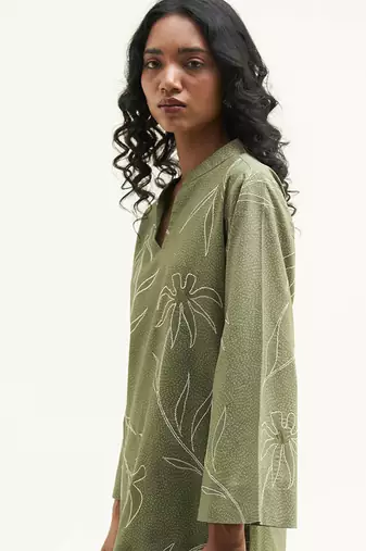 Calliste green cotton printed co-ord set