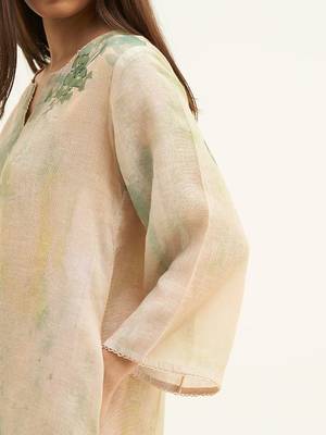 Wheat beige and green printed linen co-ord set 3