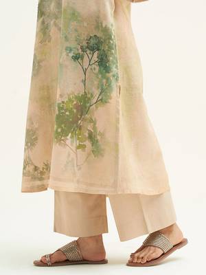 Wheat beige and green printed linen co-ord set 4