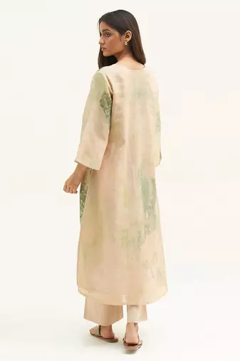 Wheat beige and green printed linen co-ord set
