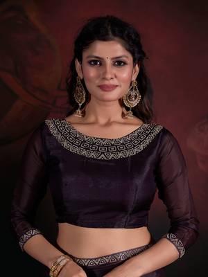 Brown maroon zarkan hand work border satin saree 3