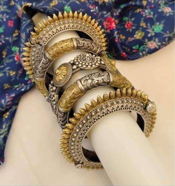 Gold and Silver Antique Brass Kada and Openable Bangles Set 1