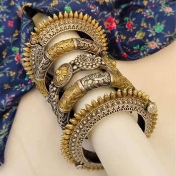 Gold and Silver Antique Brass Kada and Openable Bangles Set 2