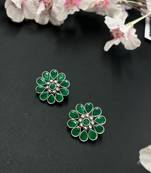 Floral flower studs indian stone round earrings oxidized jewellery red green silver indian earrings