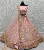 Women's Pink Bridal Net Fancy Sequins with Multi Thread Embroidered & Handwork Wedding Lehenga Choli