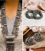 Indian long silver oxidised jewelry set,  ethnic jewelry temple jewelry, gift for her, indian jewelry necklace se