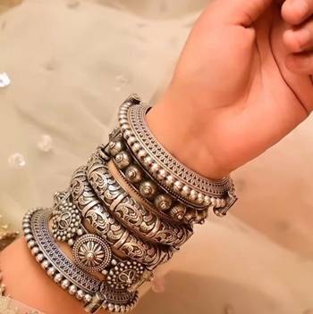  Silver Antique Brass Kada Openable Bangles Set 1