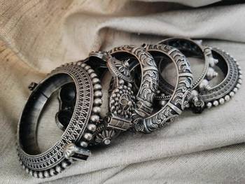  Silver Antique Brass Kada Openable Bangles Set 2