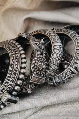  Silver Antique Brass Kada Openable Bangles Set