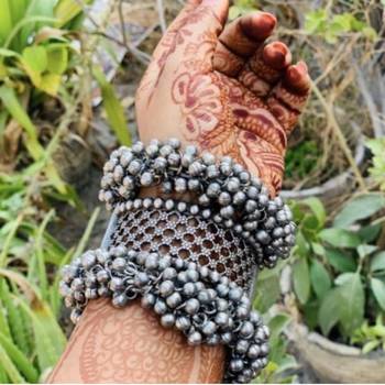 Black polish ghungroo kada silver bangle set oxidised indian ethnic jewelry, german silver bracelet, antique bracelet 2