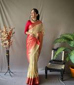Chiku colour soft linen weaving sarees with contrast weaving border and pallu & blouse