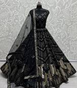Women's Black Bridal Net Fancy Foil & Sequins with Multi Thread Embroidered Wedding Lehenga Choli