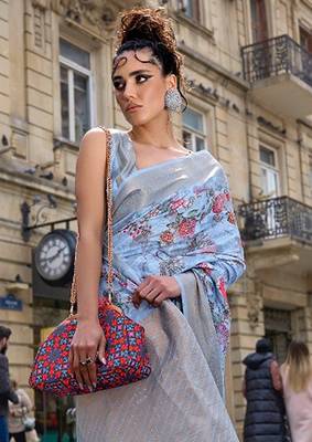 Sky Blue Banarasi Silk Zari Weaving Border And Rich Pallu Saree With Blouse For Women 2