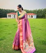 Lavender Color Paithani Weaving Sarees Woth Elegant Rich Pallu Saree