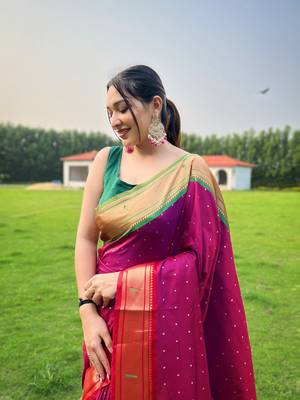 Pink Color Paithani Weaving Sarees Woth Elegant Rich Pallu Saree 3