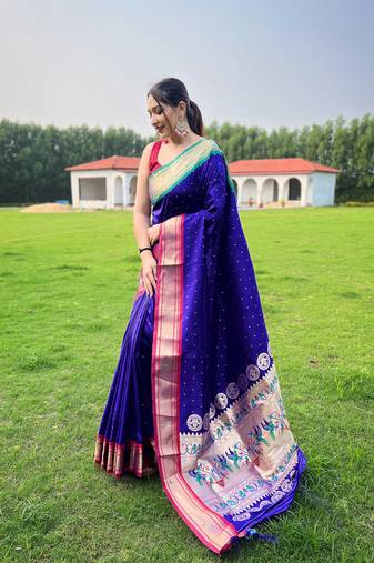 Violet Color Paithani Weaving Sarees Woth Elegant Rich Pallu Saree