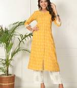 Yellow ethnic motif printed work cotton a-line kurta with payjama set