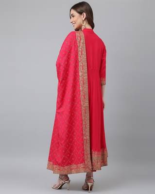 Coral solid work rayon anarkali kurta with pant and dupatta set 2