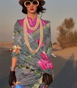 Grey Banarasi Silk Zari Weaving Border And Rich Pallu Saree With Blouse For Women