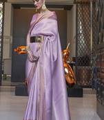 Purple Faux Kanjivaram Silk Zari Weaving Border And Rich Pallu Saree With Blouse For Women