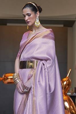 Purple Faux Kanjivaram Silk Zari Weaving Border And Rich Pallu Saree With Blouse For Women 2