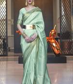 Sea Green Faux Kanjivaram Silk Zari Weaving Border And Rich Pallu Saree With Blouse For Women