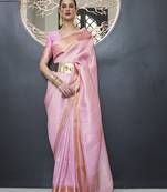 Pink Faux Kanjivaram Silk Zari Weaving Border And Rich Pallu Saree With Blouse For Women